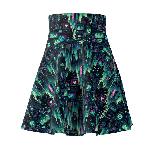 Tech Noir Graphics Futuristic Cyberpunk Women's Skater Skirt - 8404 Design-52