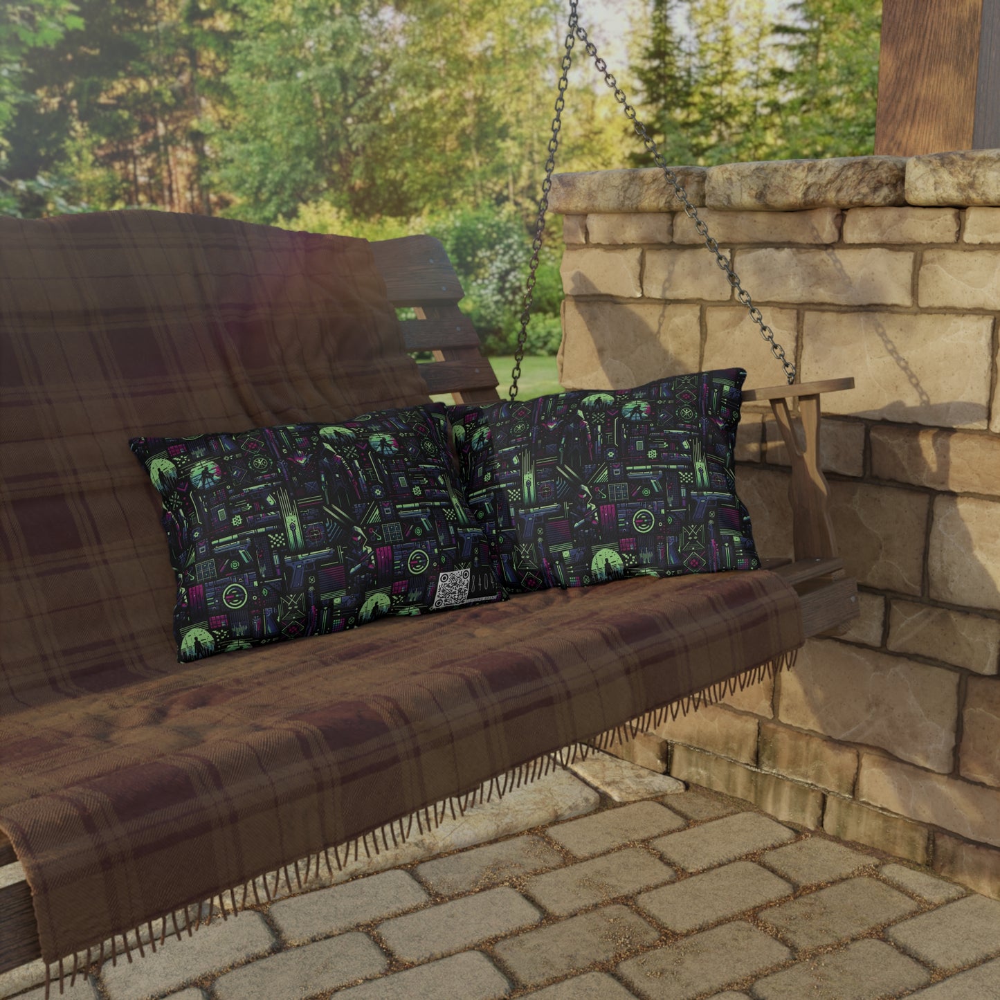 Tech Noir Futuristic Cyberpunk Outdoor Pillow - 8404 Design-63