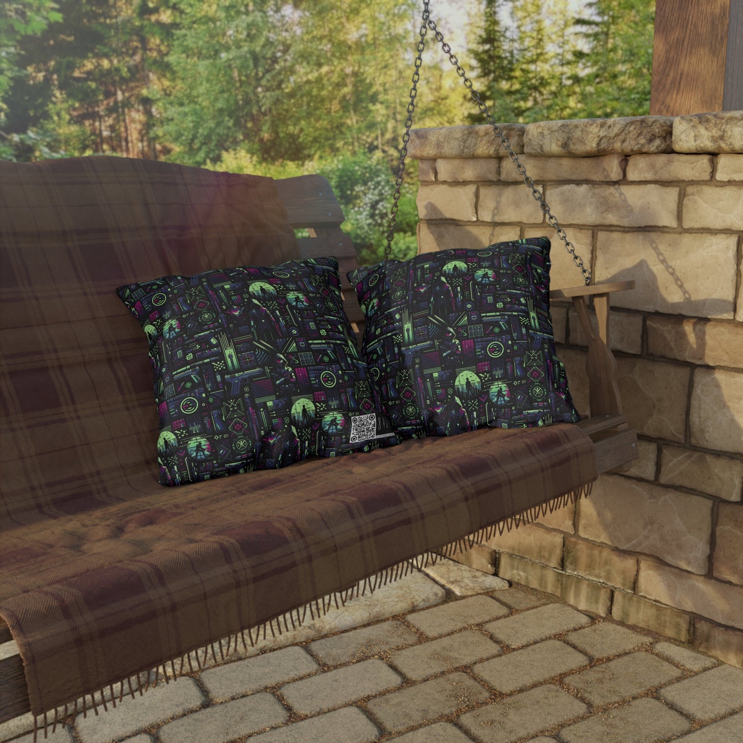 Tech Noir Futuristic Cyberpunk Outdoor Pillow - 8404 Design-63
