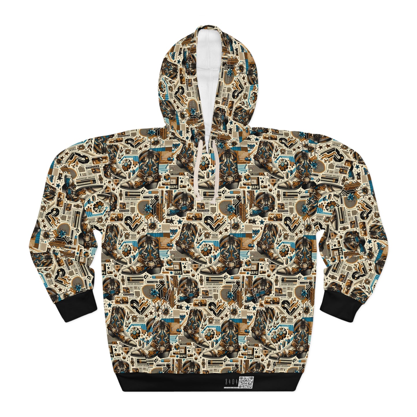 Digital Cowboy Chic Tech-Infused Western Fusion Pullover Hoodie - 8404 Design-45