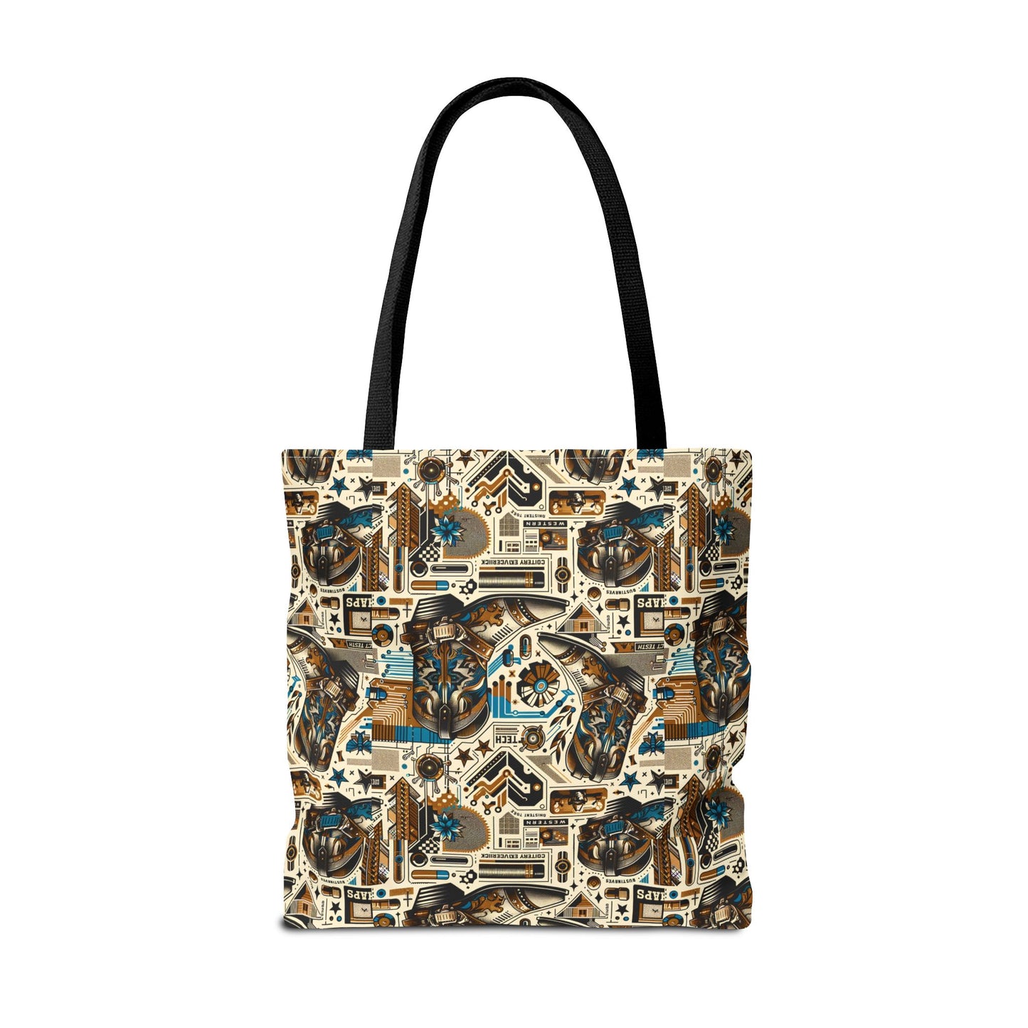 Digital Cowboy Chic Tech-Infused Western Fusion Tote Bag - 8404 Design-45
