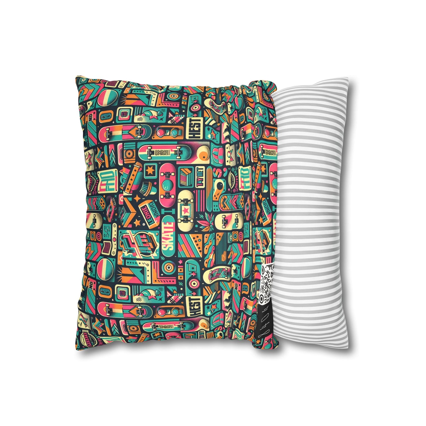 Skate Culture Revival Urban Retro Cool Faux Suede Square Pillowcase - 8404 Design-61