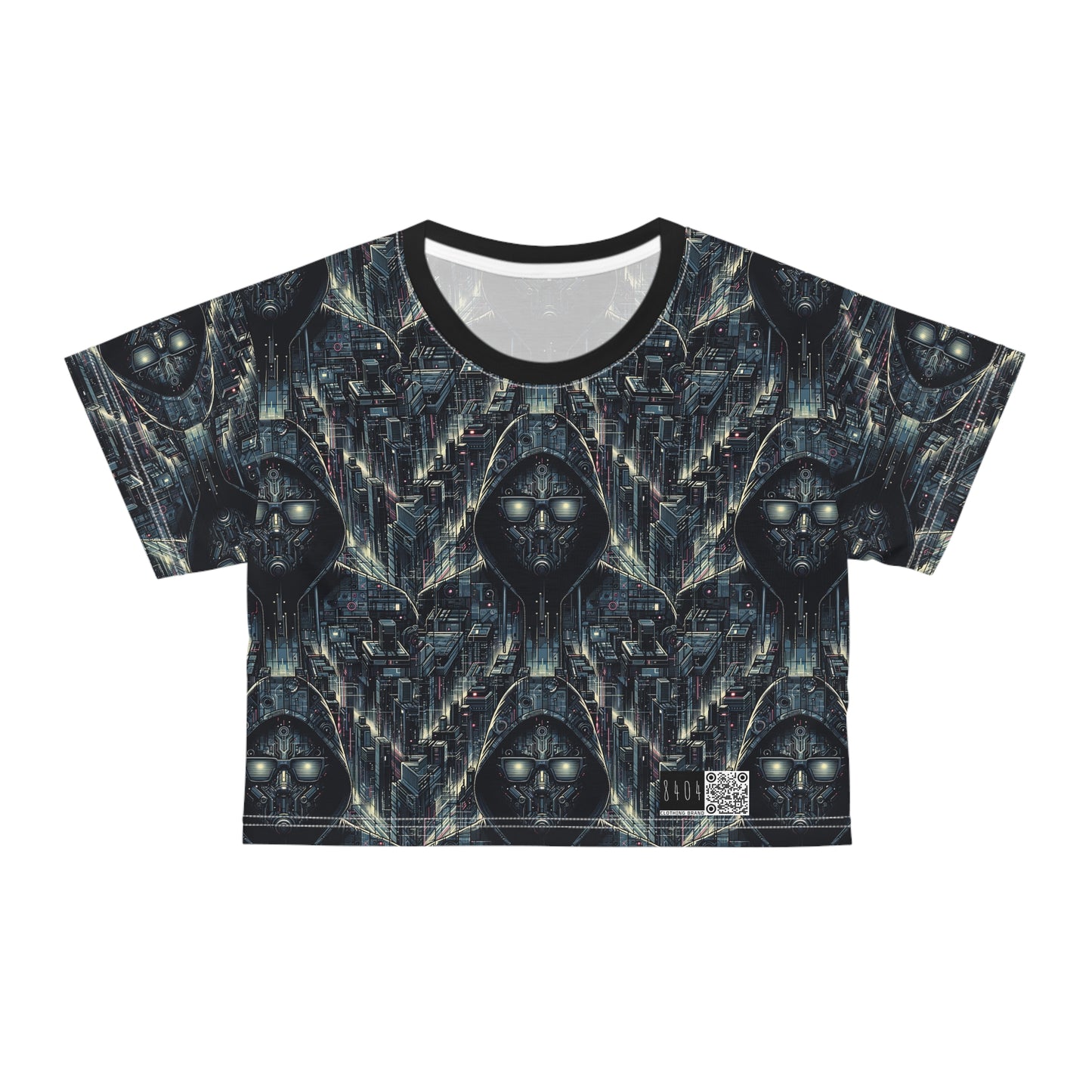 Tech Noir Aesthetics Sleek Tech Streetwear Crop Tee - 8404 Design-56