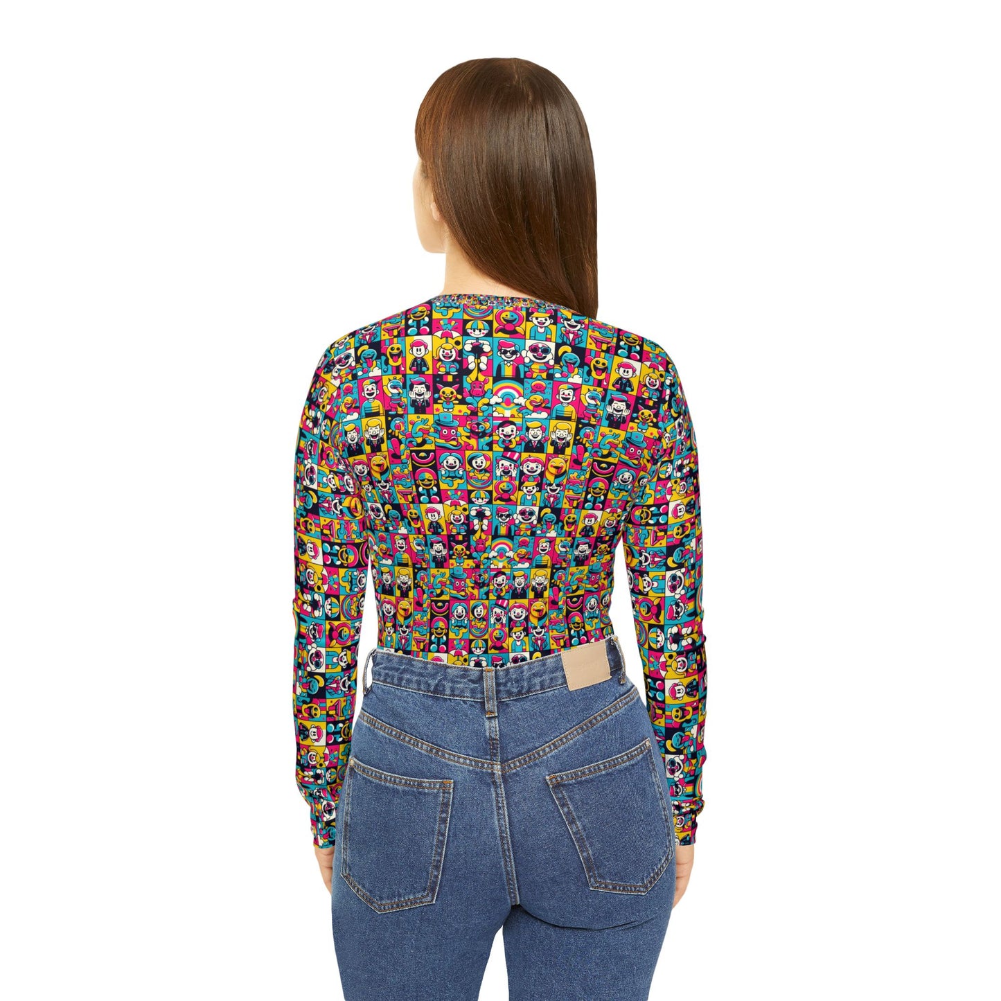 Neon Pop Playful Pop Culture Mashup Women's Long Sleeve V-Neck Shirt - 8404 Design-60