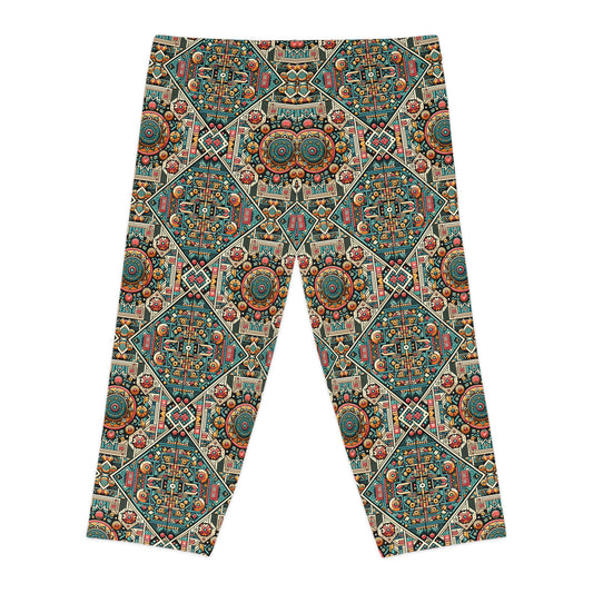 Cultural Fusion Tech Blend of Cultural Heritage With Tech-Inspired Elements Women's Capri Leggings - 8404 Design-74