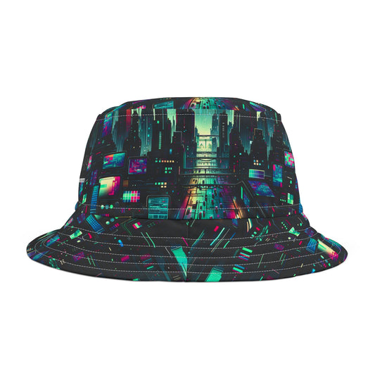 Tech Noir Graphics Cyberpunk Tech Aesthetic Bucket Hat - 8404 Design-57