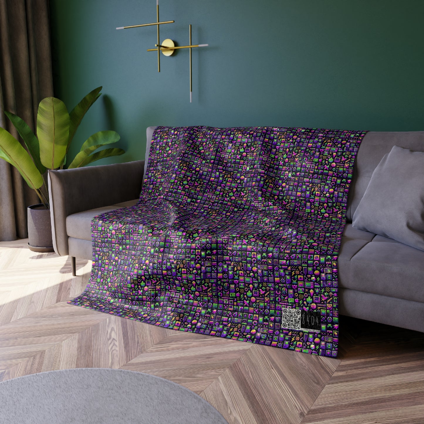 Digital Nostalgia Remix Modern Vintage Fusion Crushed Velvet Blanket - 8404 Design-49