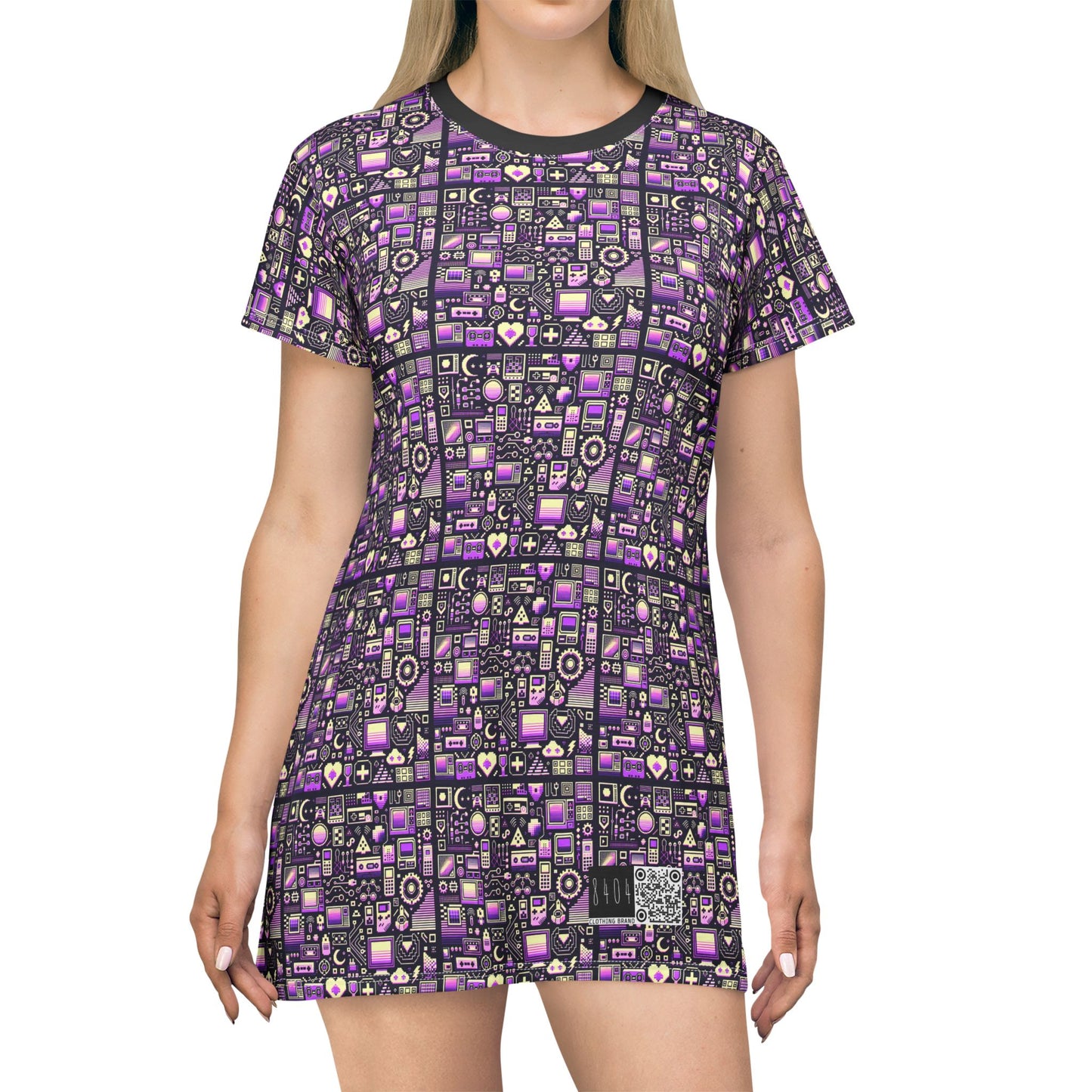 Digital Nostalgia Remix Modern Vintage Fusion T-Shirt Dress - 8404 Design-54