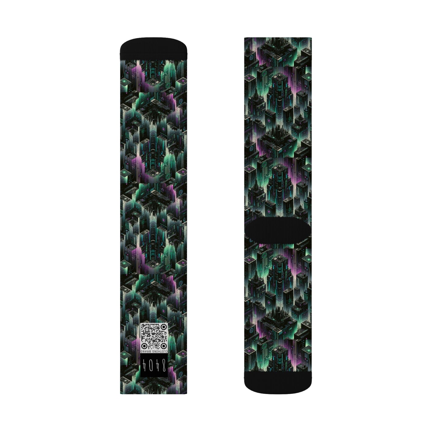 Tech Noir Aesthetics Tech-Forward Urban Dystopia Sublimation Socks - 8404 Design-44