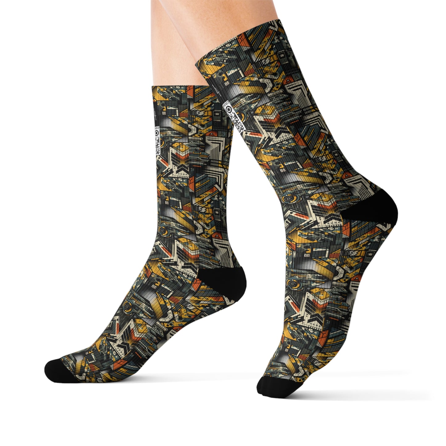 Digital Punk Futuristic Grunge Sublimation Socks - 8404 Design-49