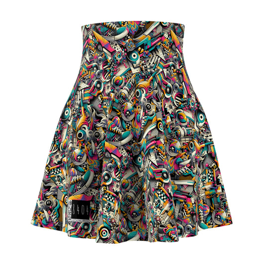 Urban Graffiti Fusion Eclectic Street Art Meets Modern Tech Culture Women's Skater Skirt - 8404 Design-55
