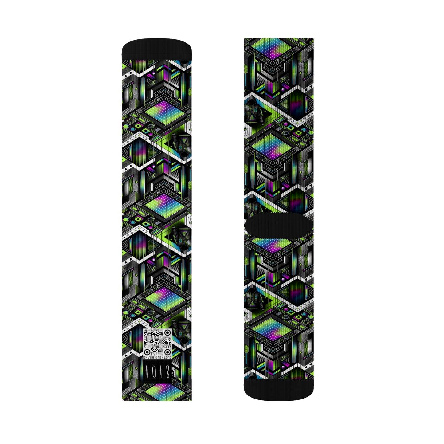 Retro Futurism Graphics Tech-Forward Streetwear Sublimation Socks - 8404 Design-52