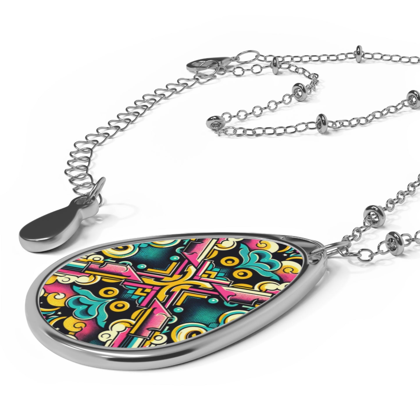 Neon Pop Art Revival Pop Culture Retro Oval Necklace - 8404 Design-59