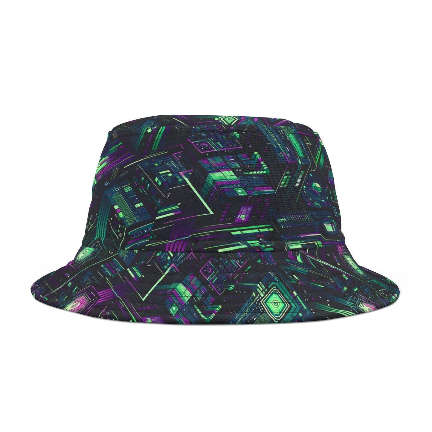 Tech Noir Aesthetics Tech-Forward Urban Dystopia Bucket Hat - 8404 Design-43
