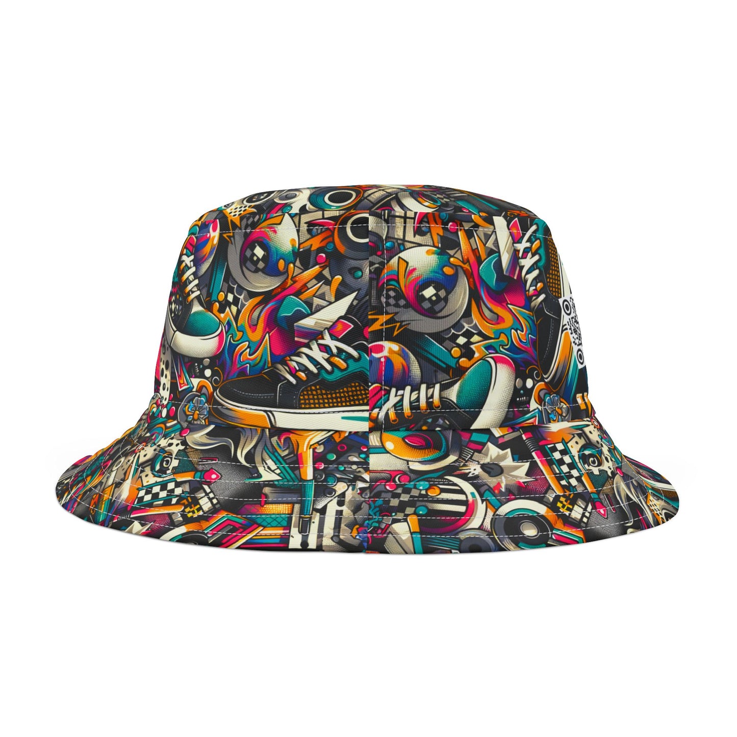 Urban Graffiti Fusion Eclectic Street Art Meets Modern Tech Culture Bucket Hat - 8404 Design-55