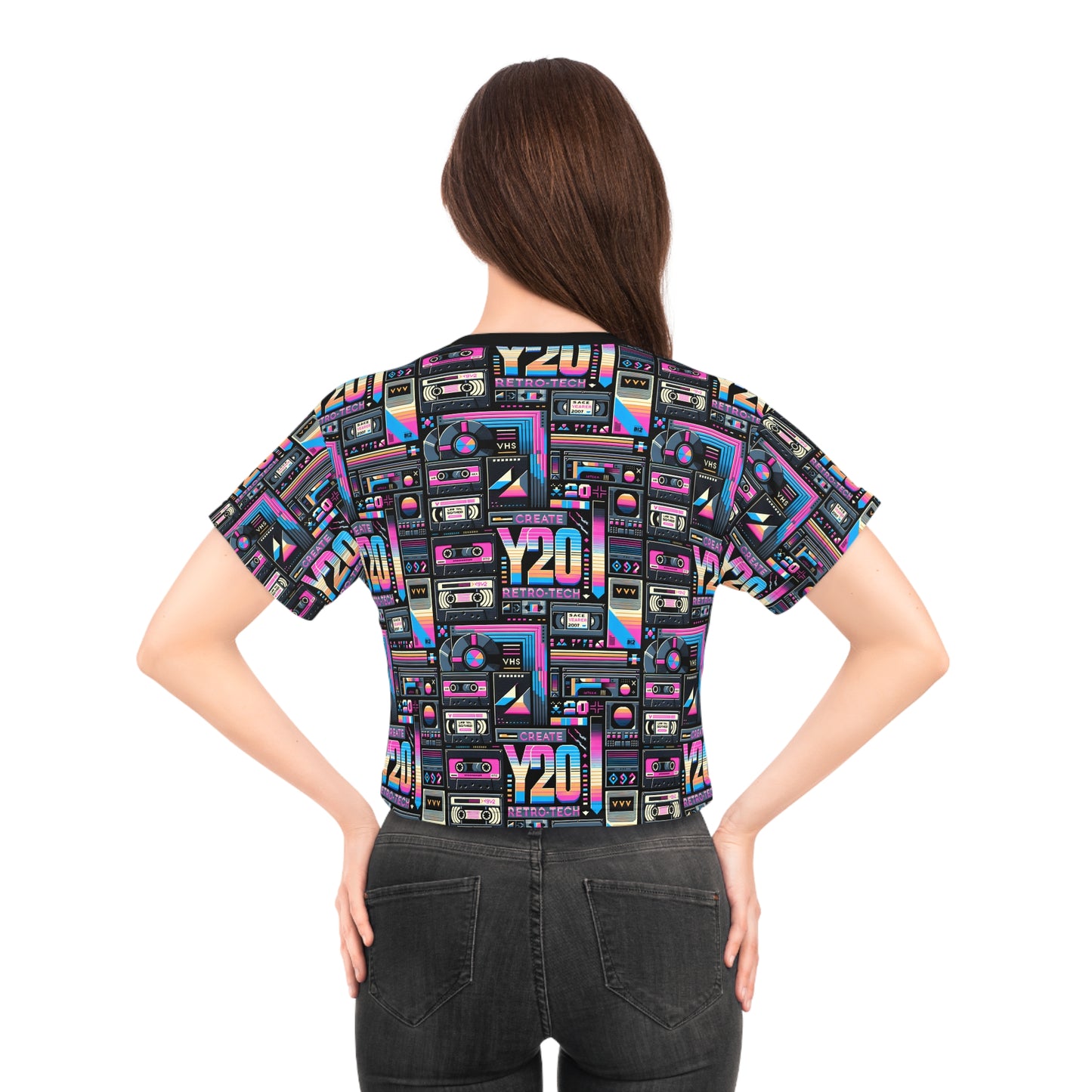 Digital Nostalgia Tech-Inspired Retro Fusion Crop Tee - 8404 Design-65