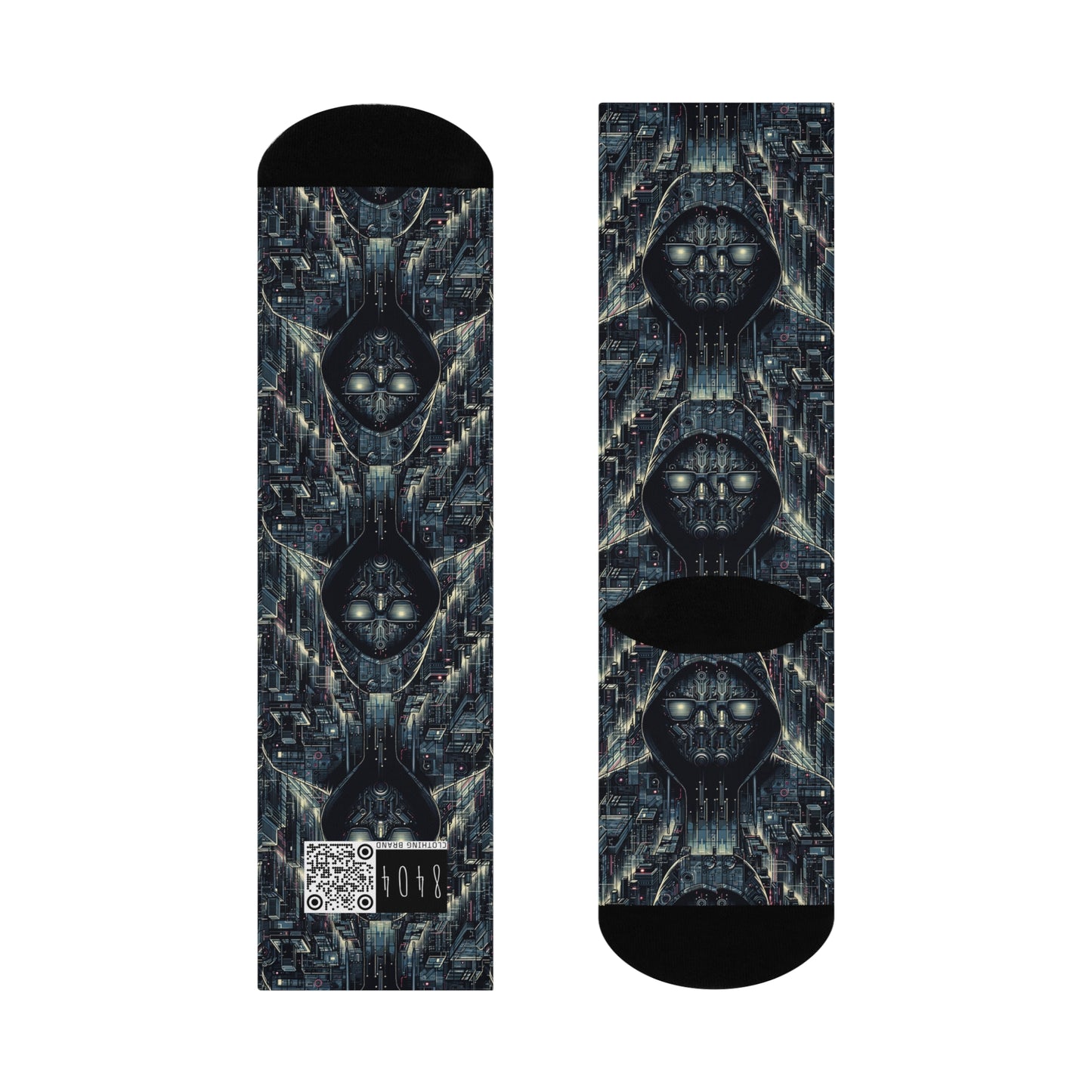 Tech Noir Aesthetics Sleek Tech Streetwear Cushioned Crew Socks - 8404 Design-56
