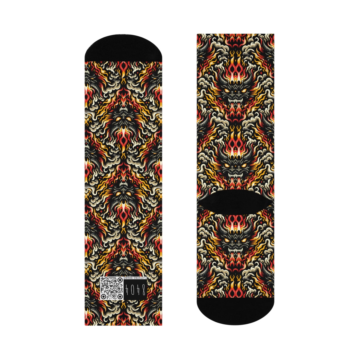 Flame Graphics Maximalist Streetwear Cushioned Crew Socks - 8404 Design-59