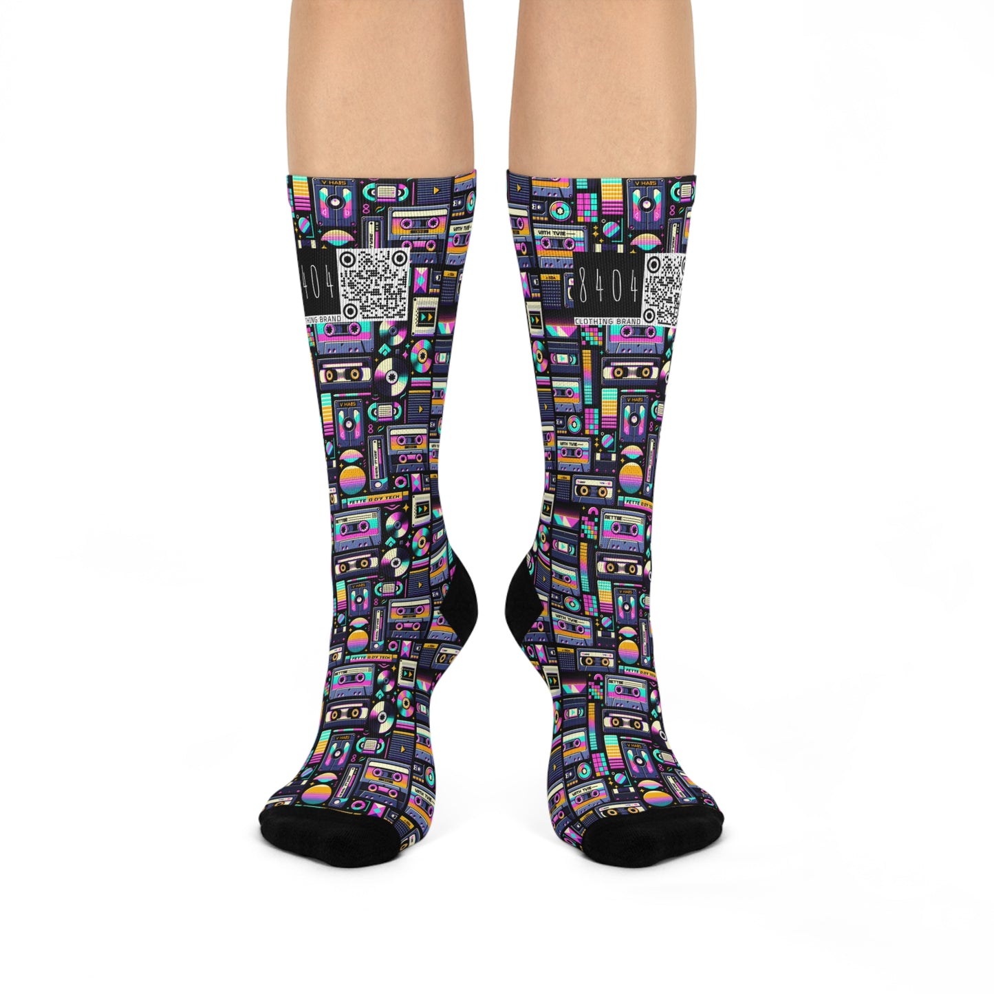 Digital Nostalgia Tech-Inspired Retro Fusion Cushioned Crew Socks - 8404 Design-48