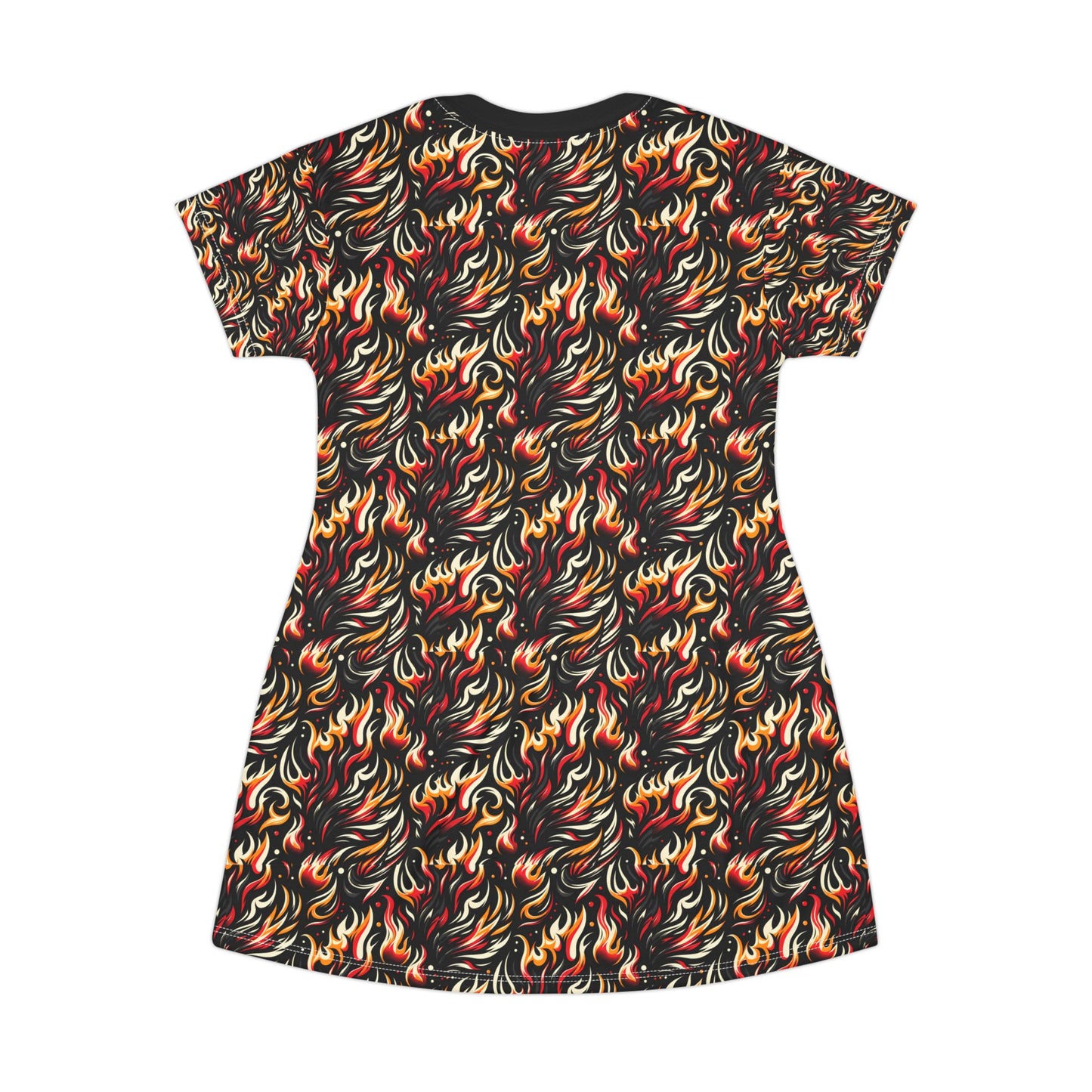 Fire & Flames Bold Streetwear Statement T-Shirt Dress - 8404 Design-60