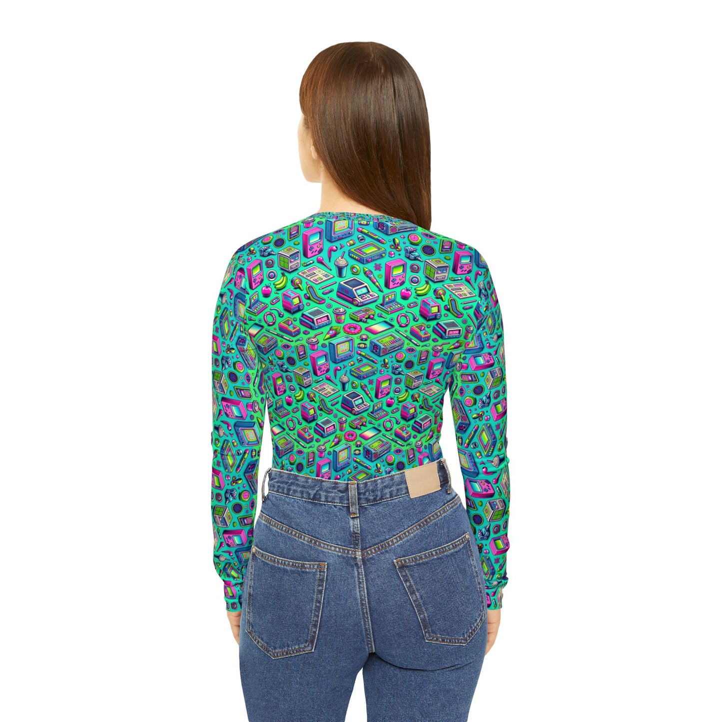 Y2k Revival Nostalgic Futurism Women's Long Sleeve V-Neck Shirt - 8404 Design-48