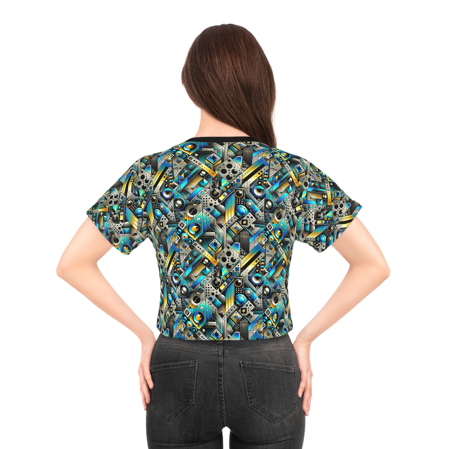 Tech Art Fusion Tech-Forward Streetwear Crop Tee - 8404 Design-50