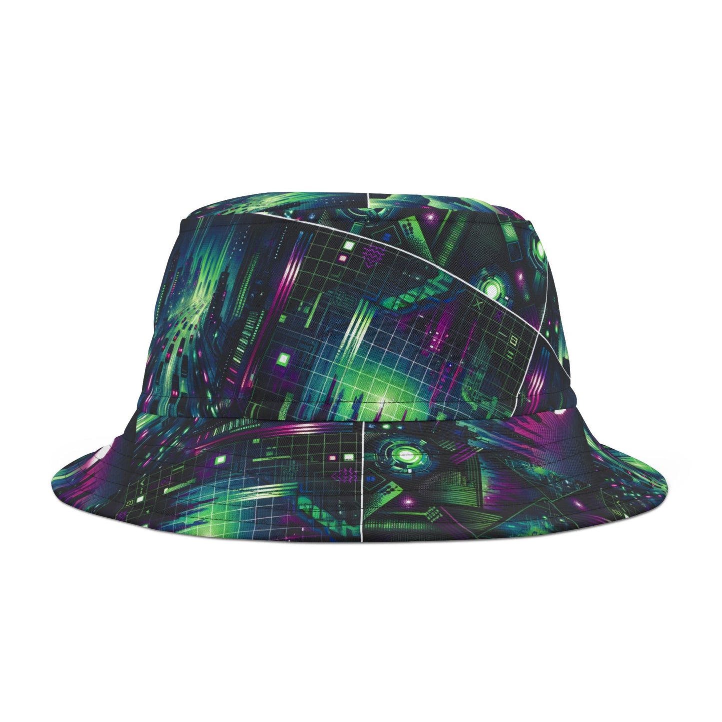 Tech Noir Aesthetics Tech-Forward Urban Dystopia Bucket Hat - 8404 Design-54