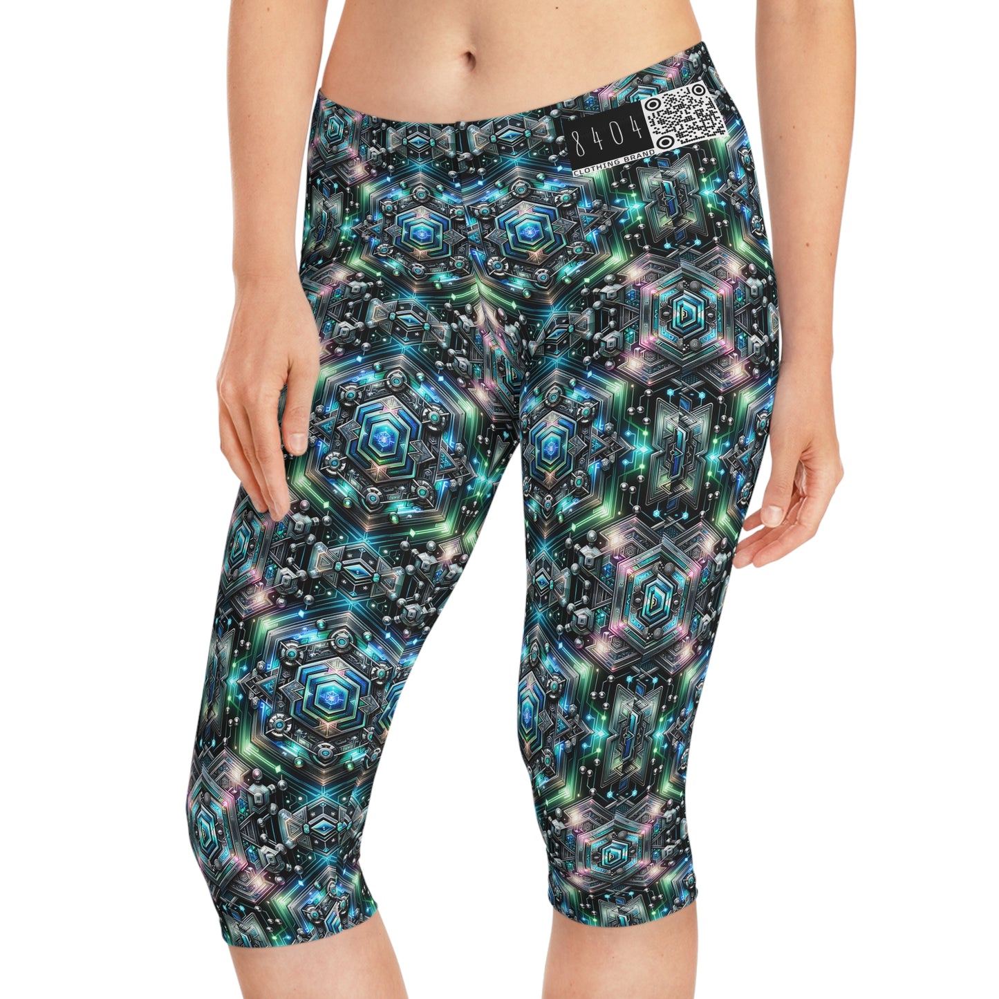 Tech-Infused Futurism Futuristic Tech Women's Capri Leggings - 8404 Design-63