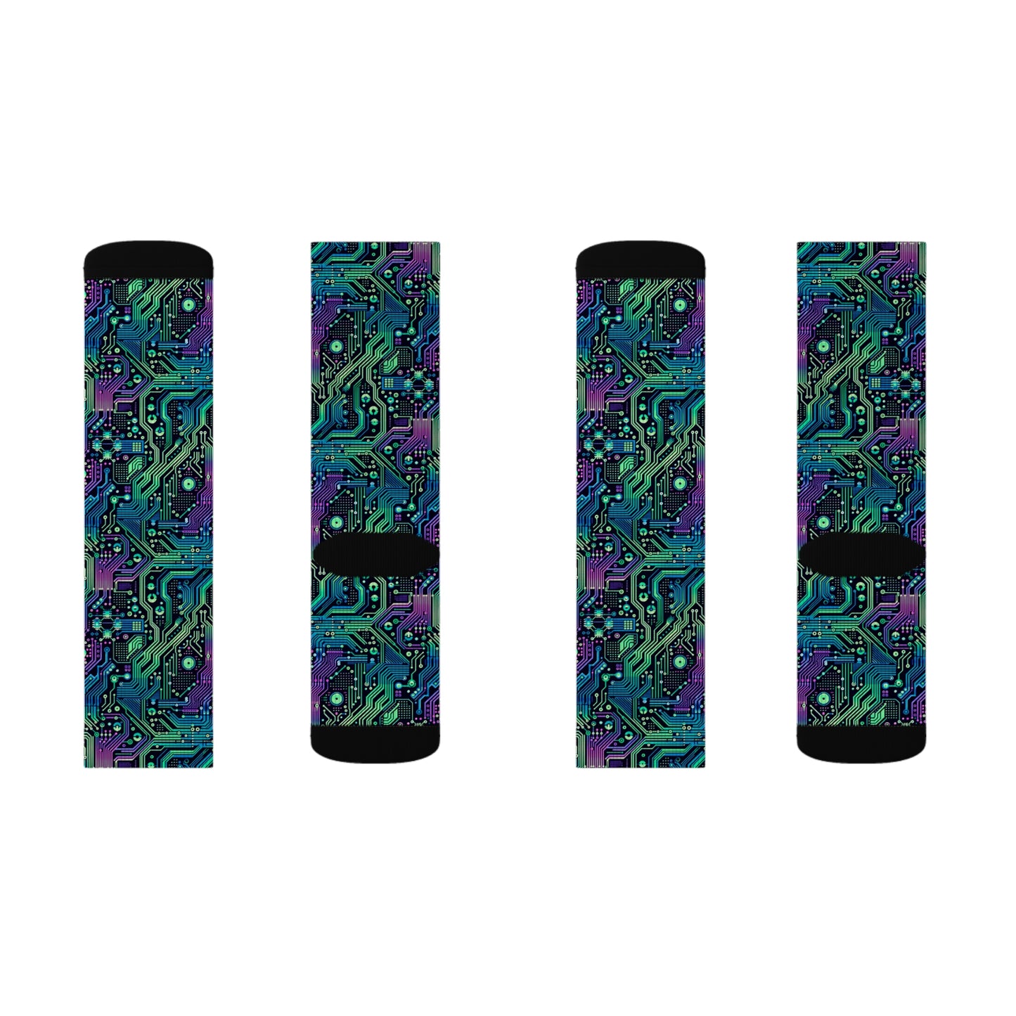 Tech-Infused Neon Tech-Forward Streetwear Sublimation Socks - 8404 Design-66