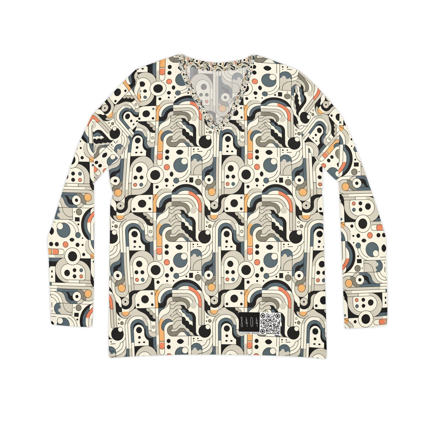 Modern Minimalism Minimalist Tech Women's Long Sleeve V-Neck Shirt - 8404 Design-60