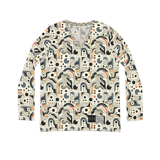 Modern Minimalism Minimalist Tech Women's Long Sleeve V-Neck Shirt - 8404 Design-60
