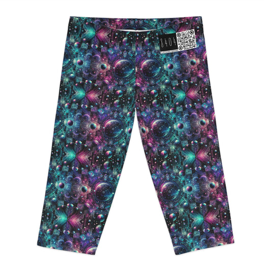 Galactic Hues Tech-Forward Cosmic Fusion Women's Capri Leggings - 8404 Design-59