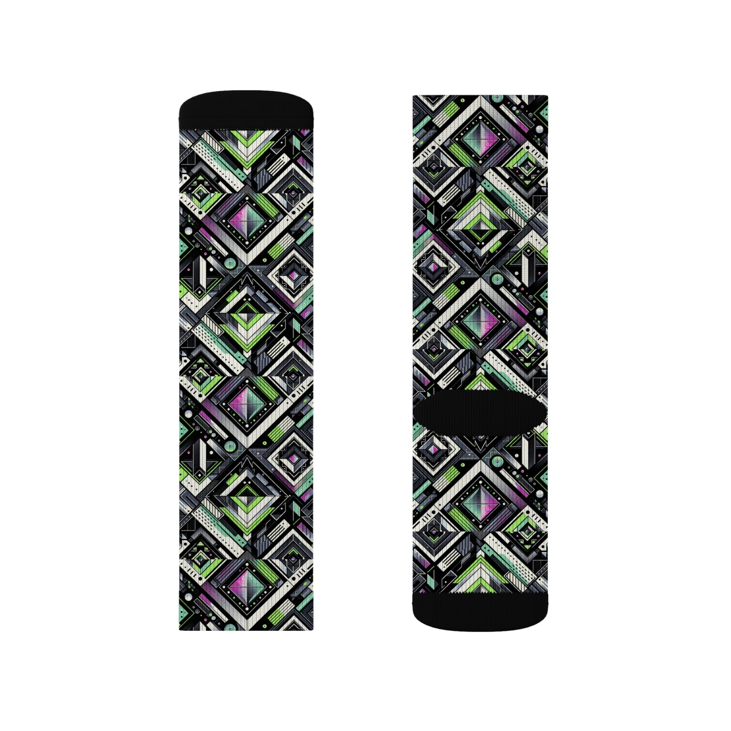 Retro Futurism Graphics Tech-Forward Streetwear Sublimation Socks - 8404 Design-48