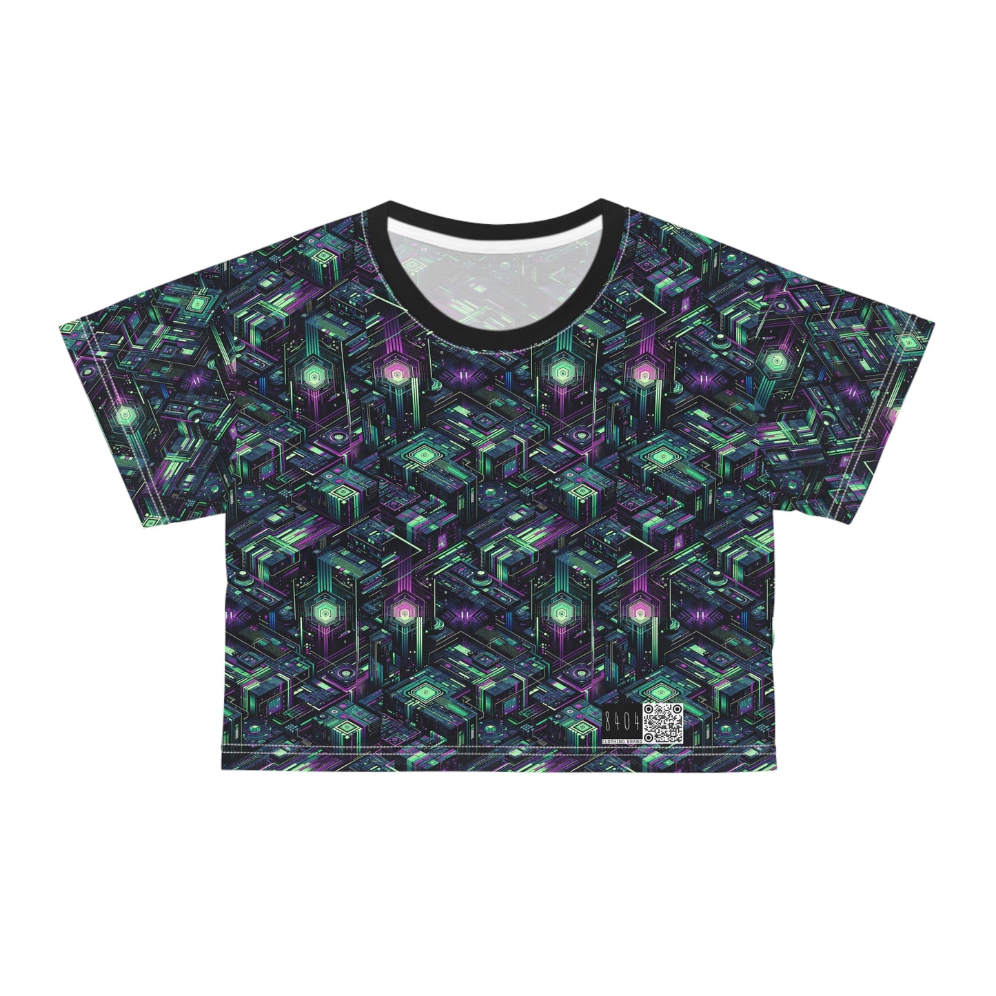 Tech Noir Aesthetics Tech-Forward Urban Dystopia Crop Tee - 8404 Design-43