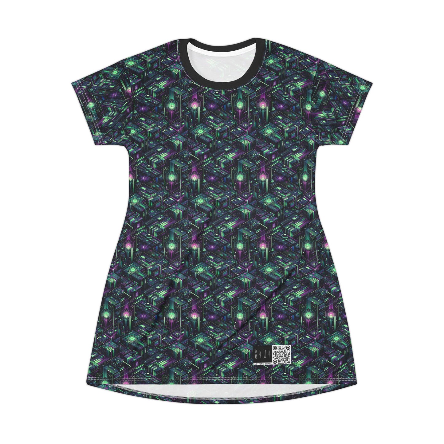 Tech Noir Aesthetics Tech-Forward Urban Dystopia T-Shirt Dress - 8404 Design-43