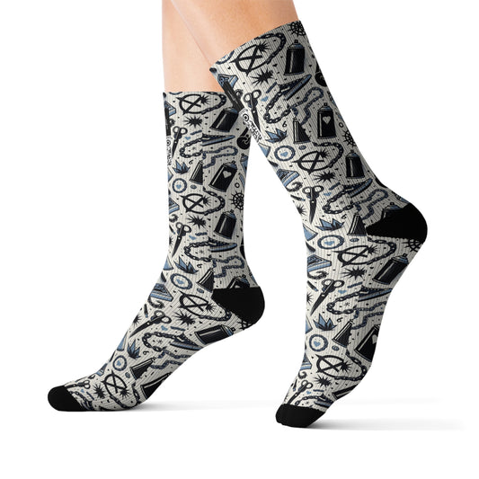 Cultural Rebellion Graphics Edgy and Rebellious With a Hint of Nostalgia Sublimation Socks - 8404 Design-57