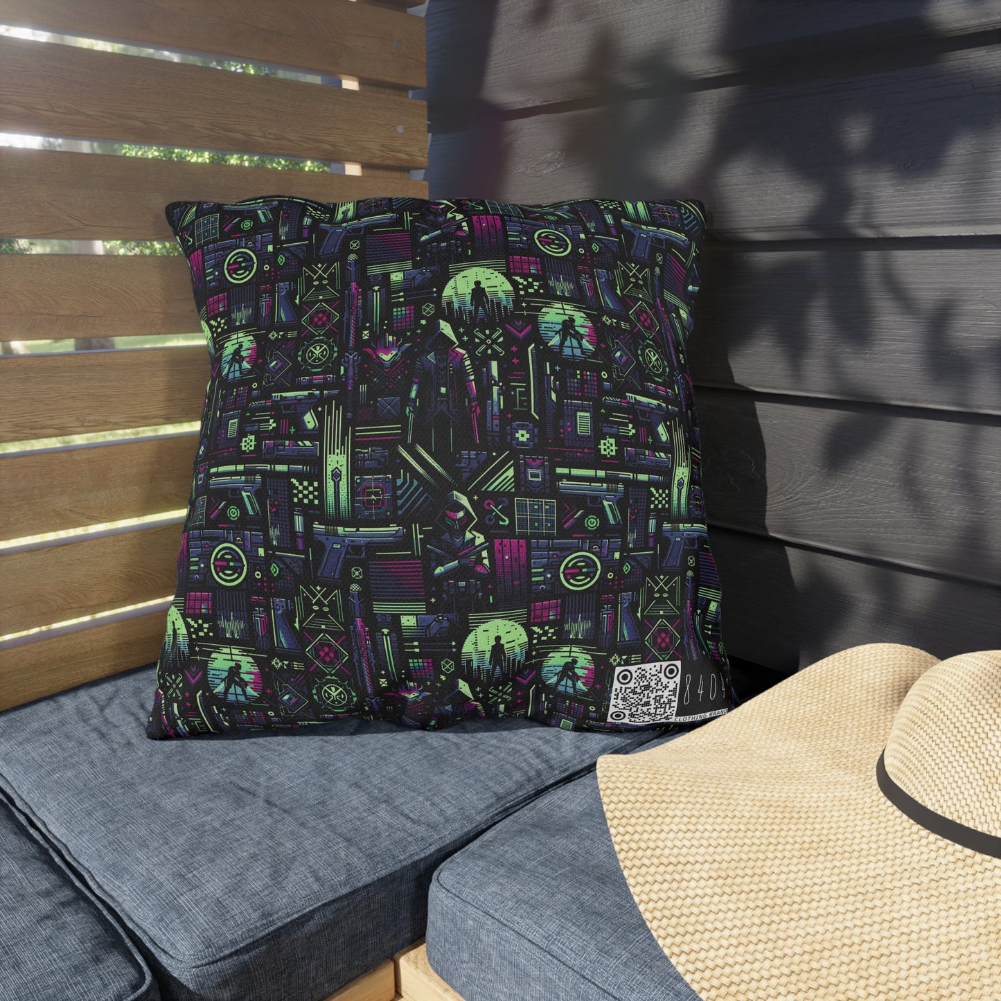 Tech Noir Futuristic Cyberpunk Outdoor Pillow - 8404 Design-63