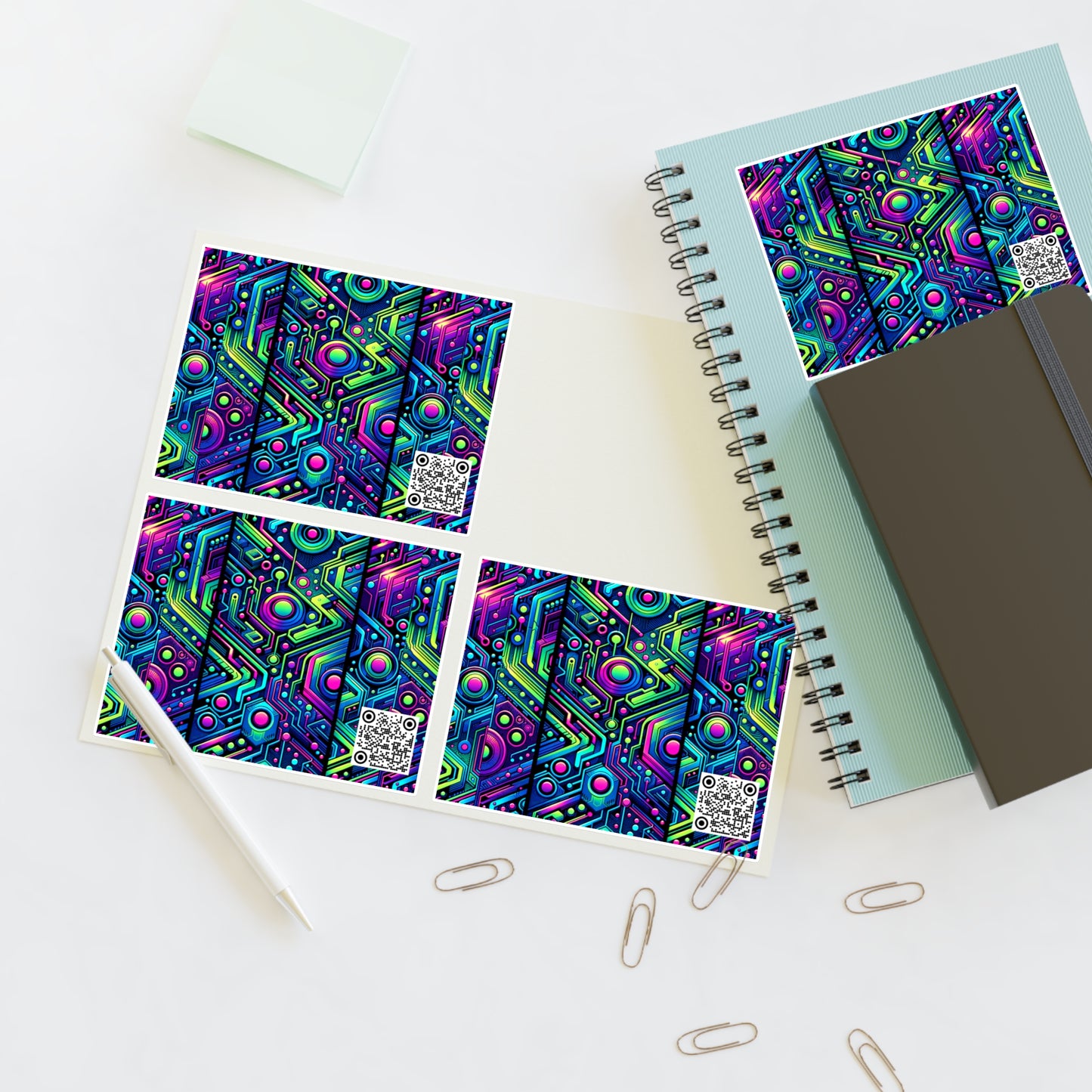 Tech-Infused Neon Tech-Forward Streetwear Sticker Sheets - 8404 Design-44