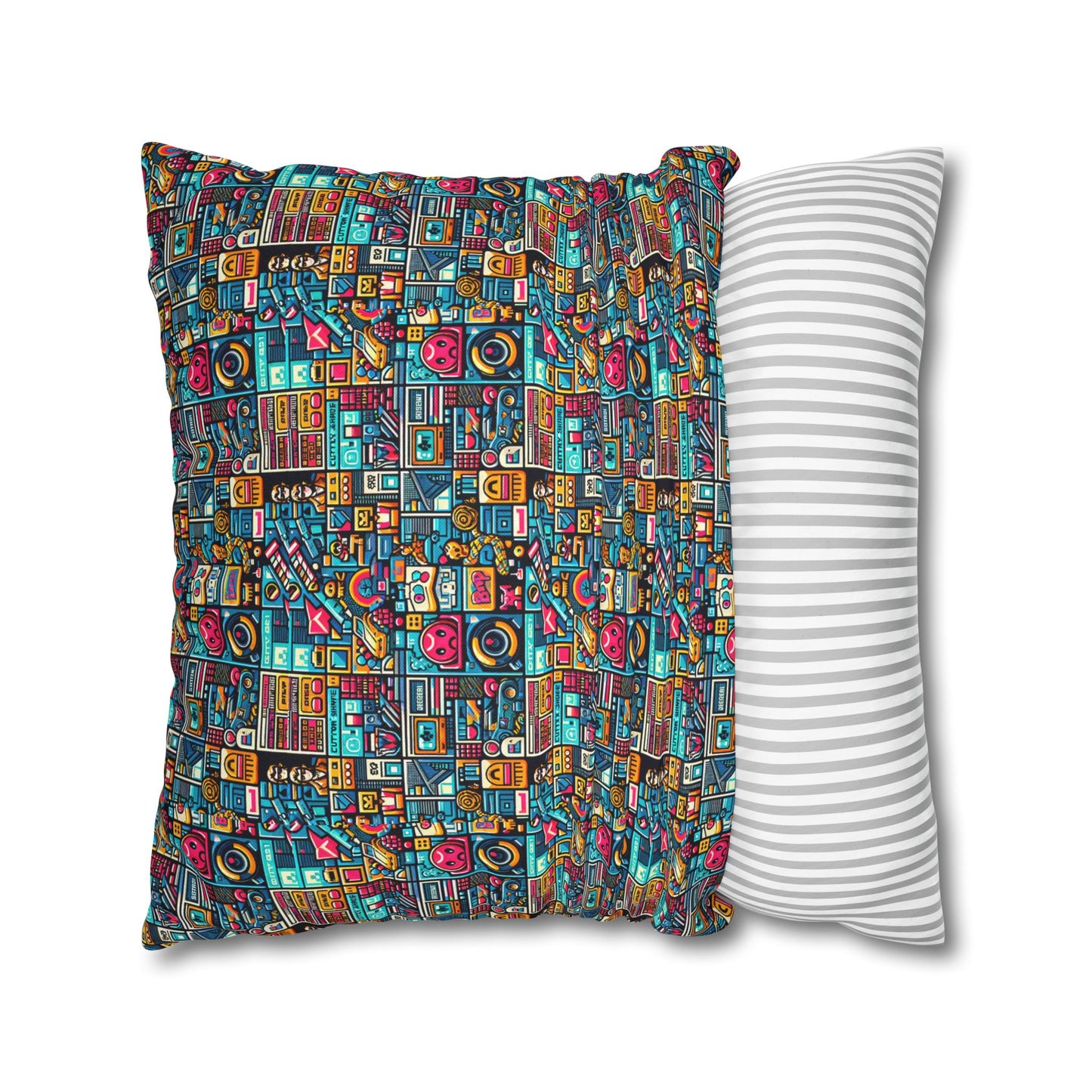 Digital Pop Culture Mashup Maximalist Pop Spun Polyester Square Pillowcase - 8404 Design-47