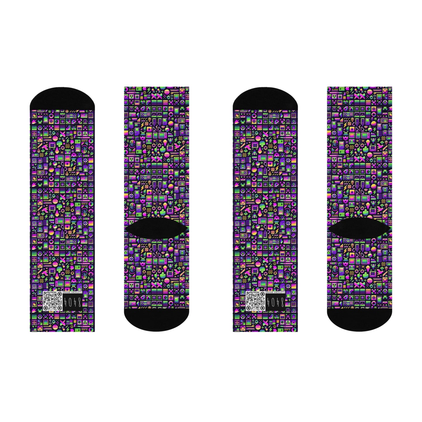 Digital Nostalgia Remix Modern Vintage Fusion Cushioned Crew Socks - 8404 Design-49