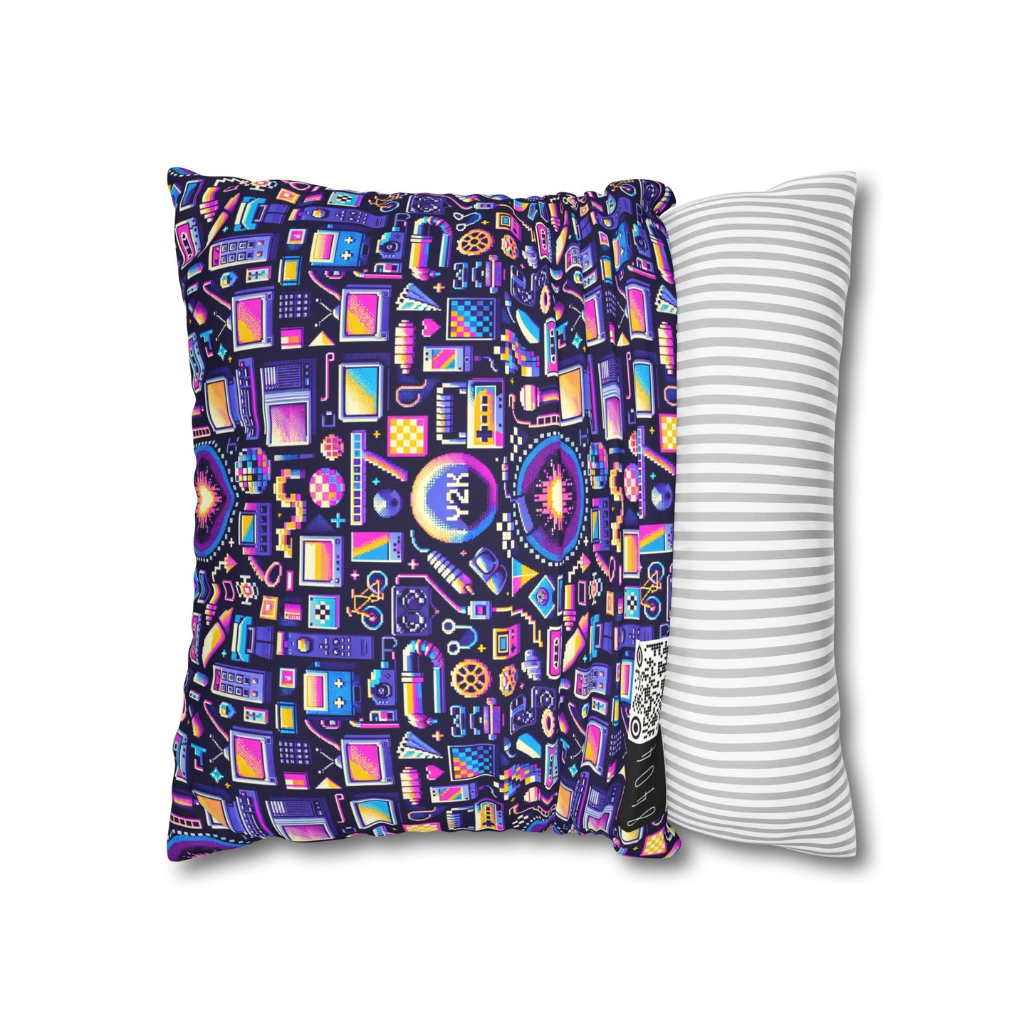 Digital Nostalgia Modern Retro Fusion Faux Suede Square Pillowcase - 8404 Design-64