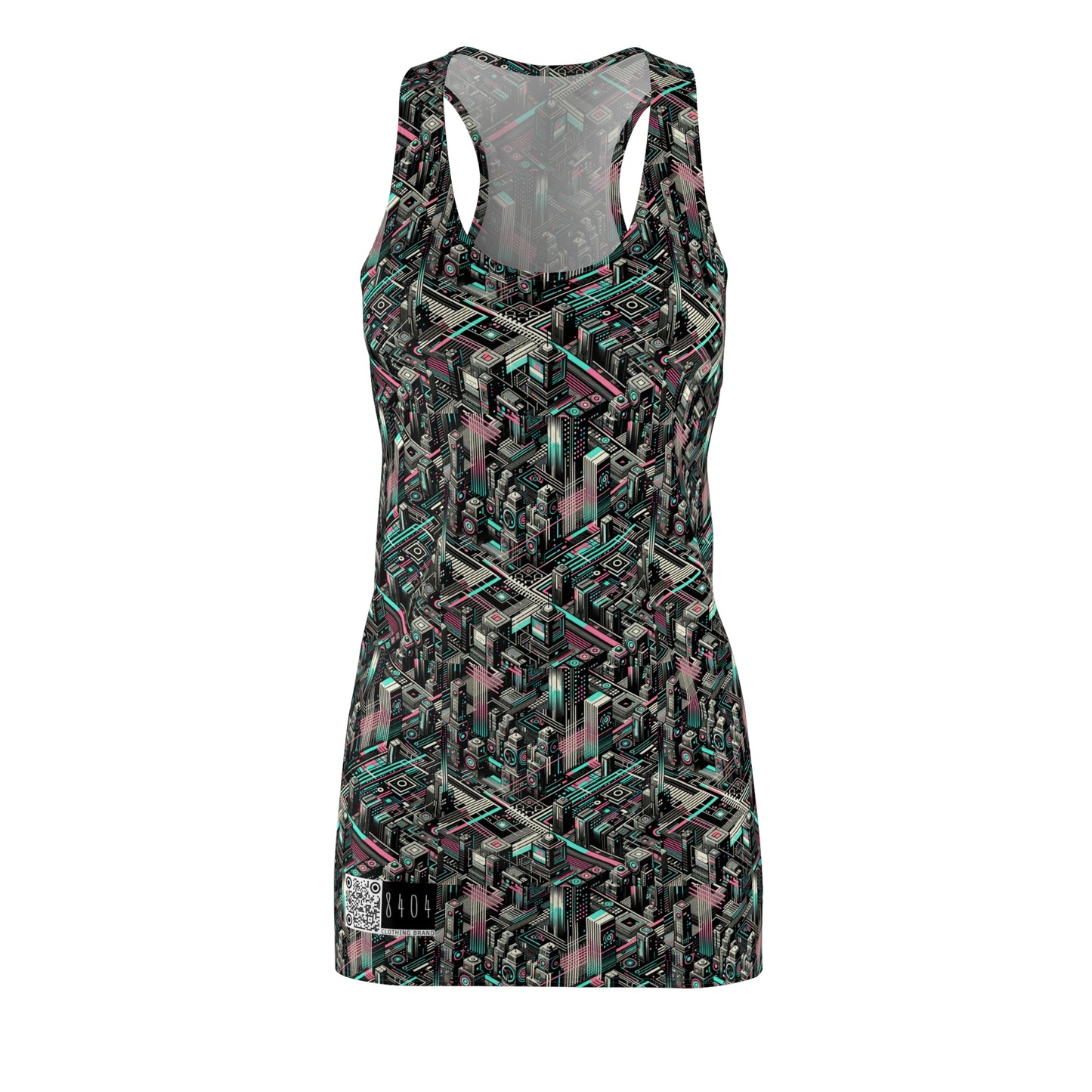 Digital Dreamland Tech-Inspired Streetwear Women's Cut & Sew Racerback Dress - 8404 Design-51