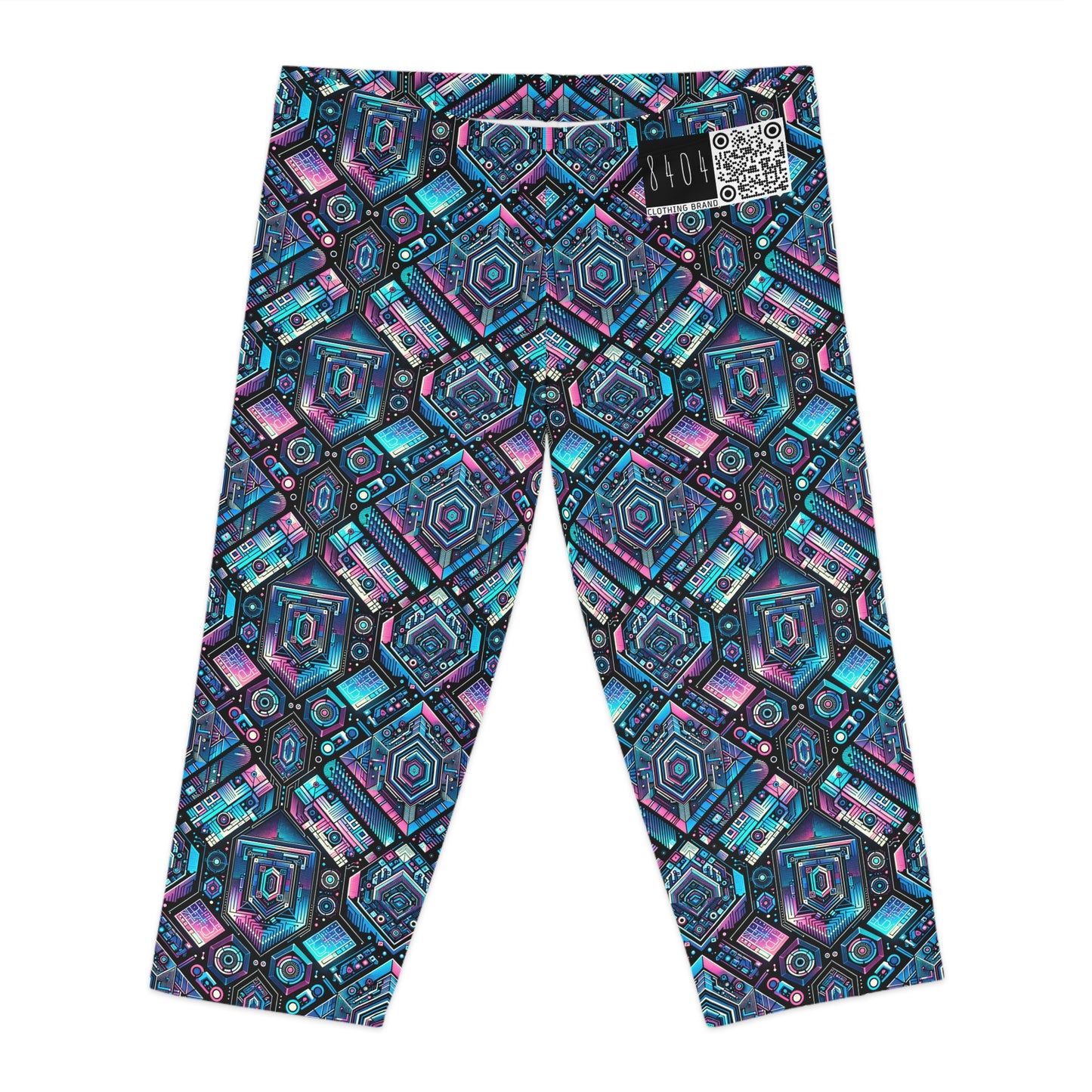 Digital Dreamland Futuristic Tech Aesthetic Women's Capri Leggings - 8404 Design-46
