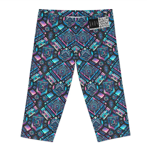 Digital Dreamland Futuristic Tech Aesthetic Women's Capri Leggings - 8404 Design-46