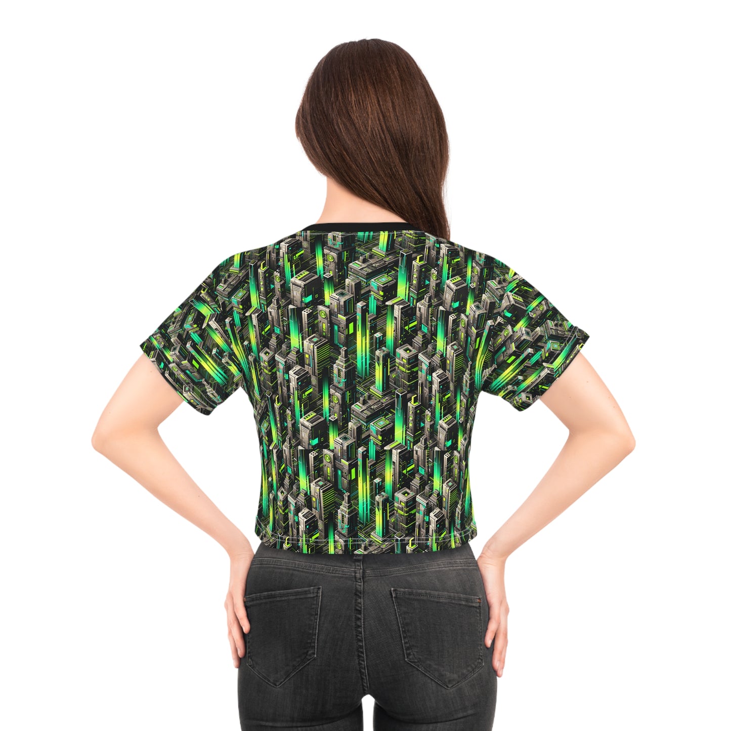 Digital Rebellion Tech-Forward Streetwear Crop Tee - 8404 Design-63