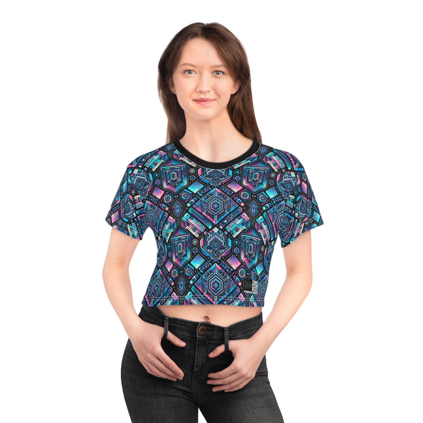 Digital Dreamland Futuristic Tech Aesthetic Crop Tee - 8404 Design-46