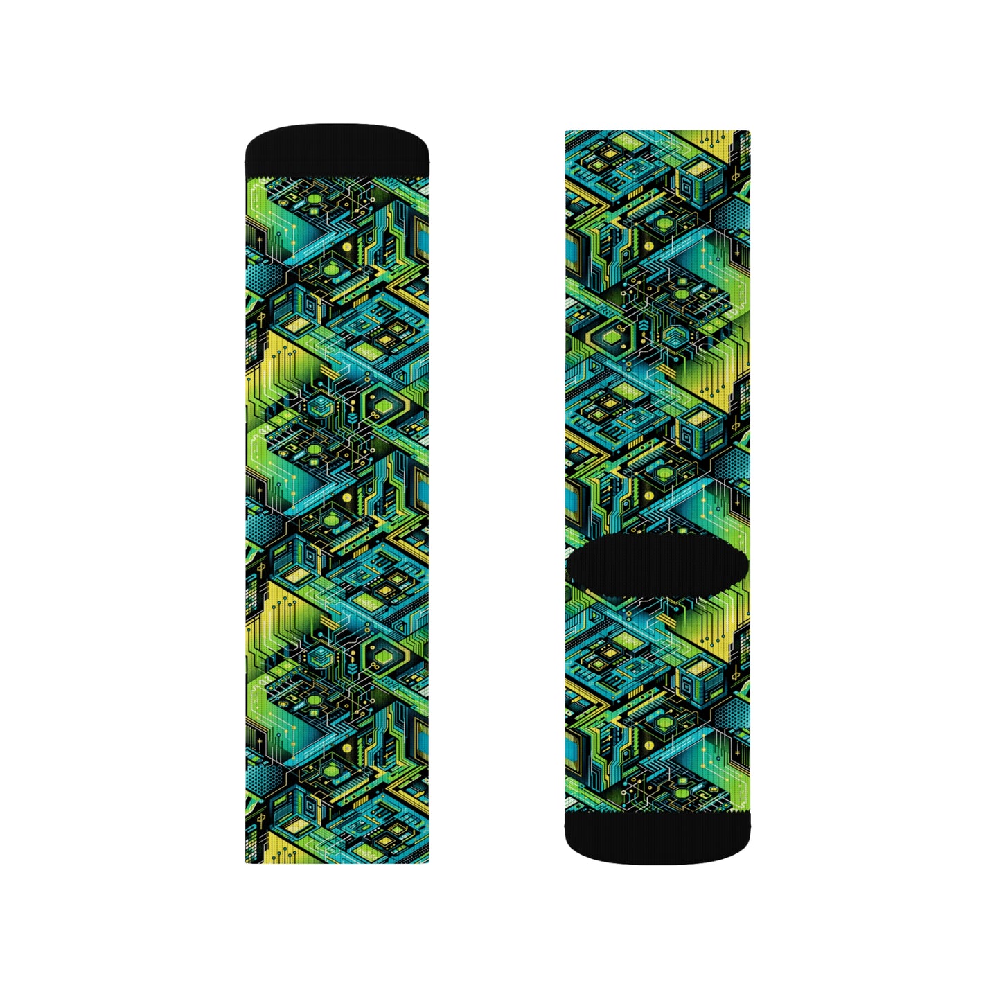 Tech-Infused Neon Tech-Forward Streetwear Sublimation Socks - 8404 Design-38