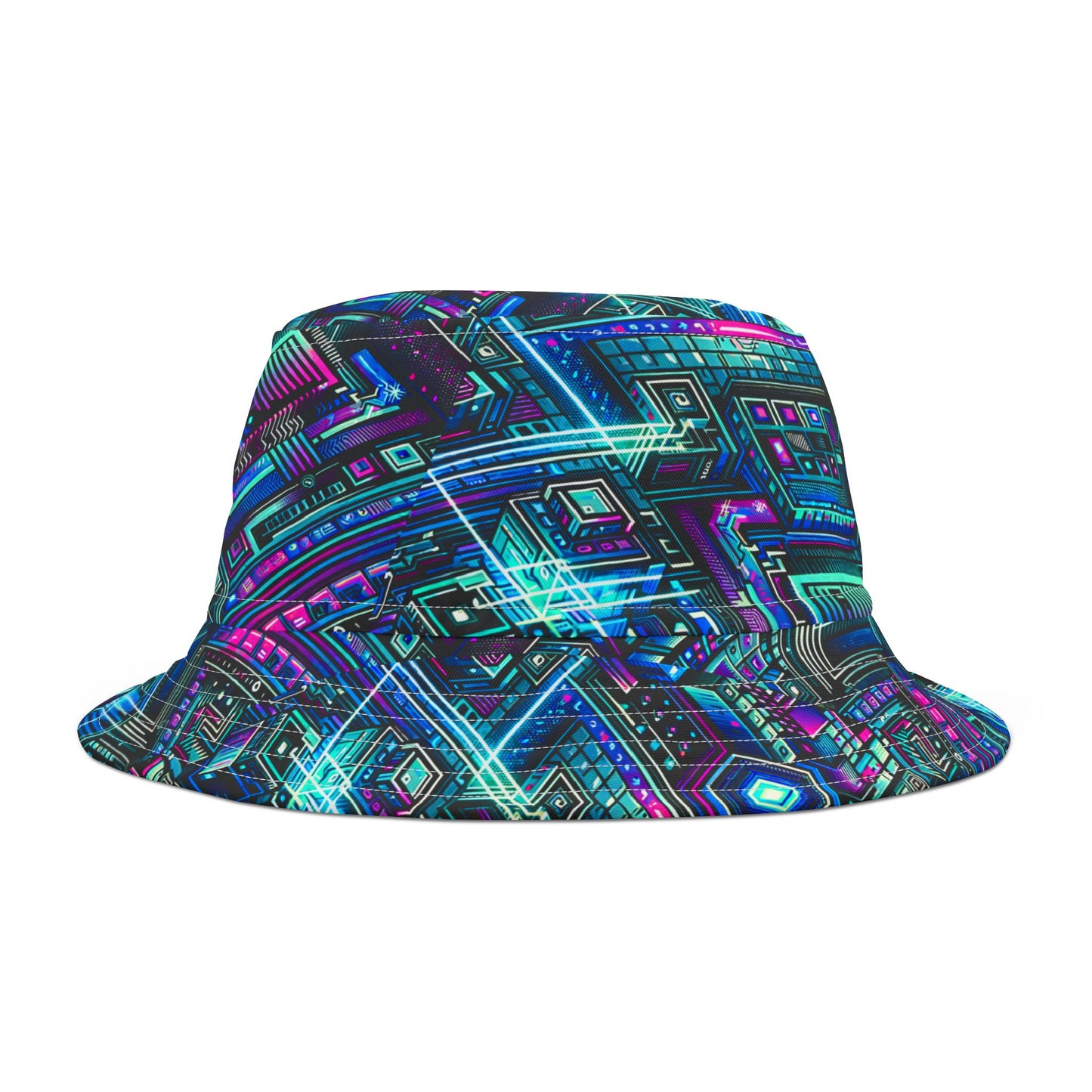 Digital Dreamland Futuristic Tech Aesthetic Bucket Hat - 8404 Design-42