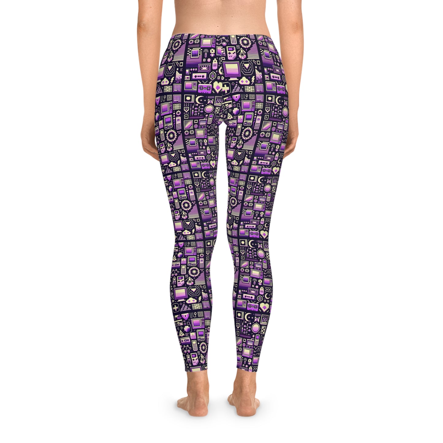 Digital Nostalgia Remix Modern Vintage Fusion Stretch Leggings - 8404 Design-54