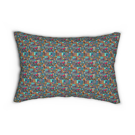 Digital Pop Culture Mashup Maximalist Pop Spun Polyester Lumbar Pillow - 8404 Design-47 S